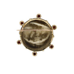 Broche Double portrait en or jaune grenats camée os - Castafiore