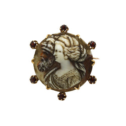 Broche Double portrait en or jaune grenats camée os - Castafiore