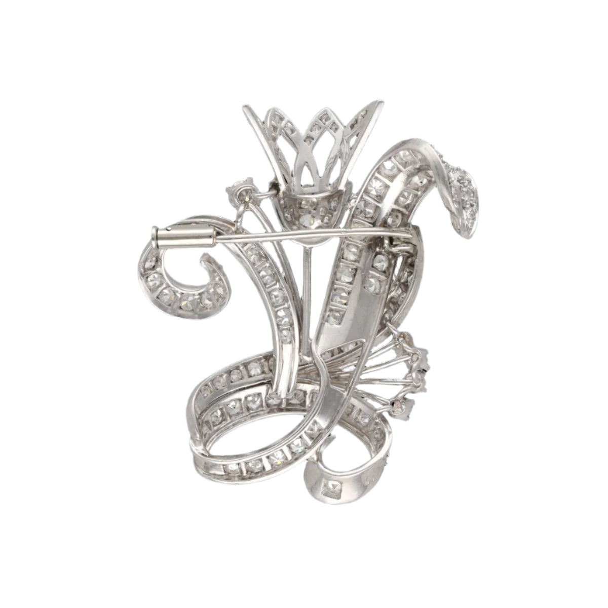 Broche en Or 18k et platine avec 2,50 Cts de diamants taille ancienne vers 1950. - Castafiore