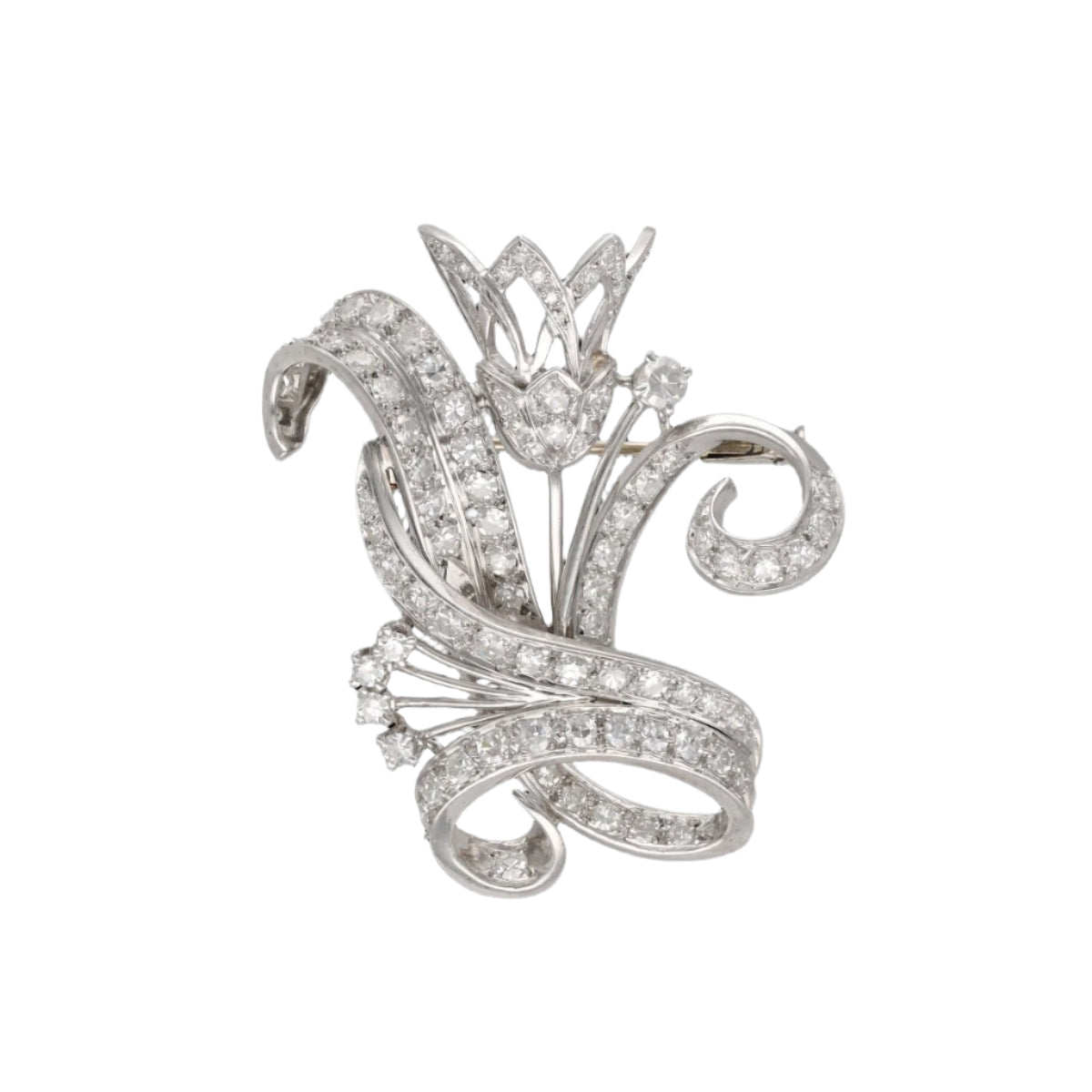 Broche en Or 18k et platine avec 2,50 Cts de diamants taille ancienne vers 1950. - Castafiore