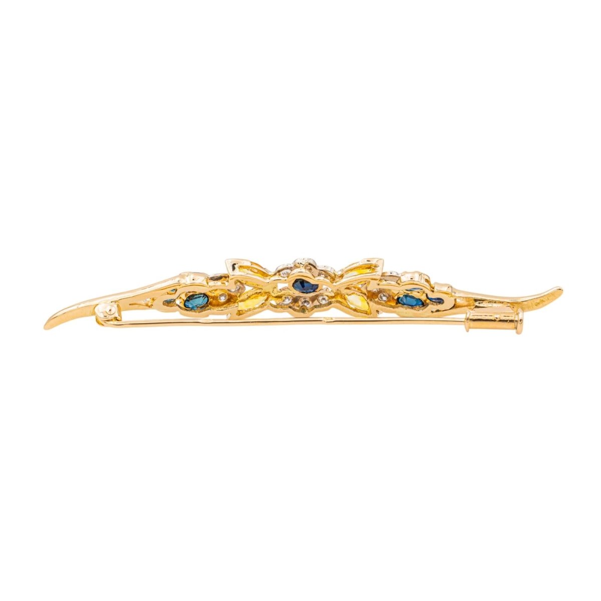 Broche en Or Jaune avec Saphirs, Citrines et Diamants - Castafiore