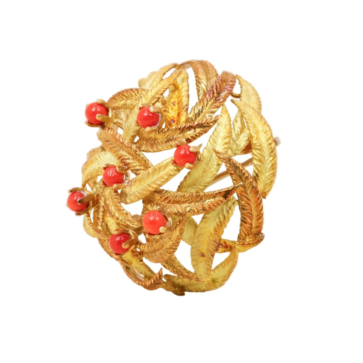 Broche en or jaune et corail - Castafiore