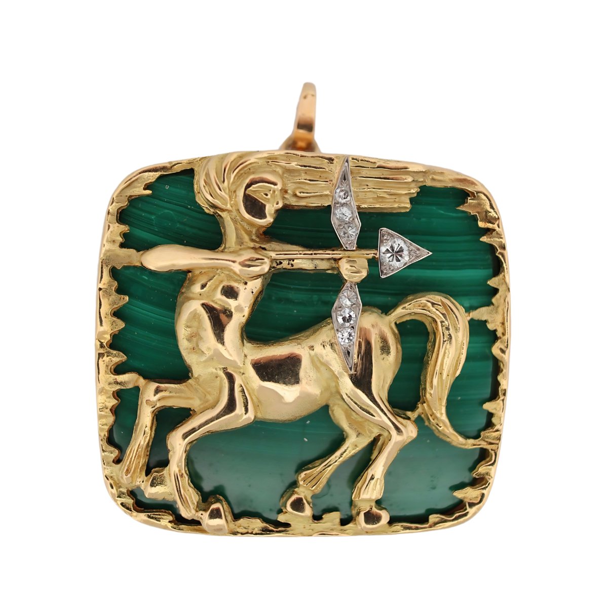 Broche en or jaune, malachite et diamants - Castafiore