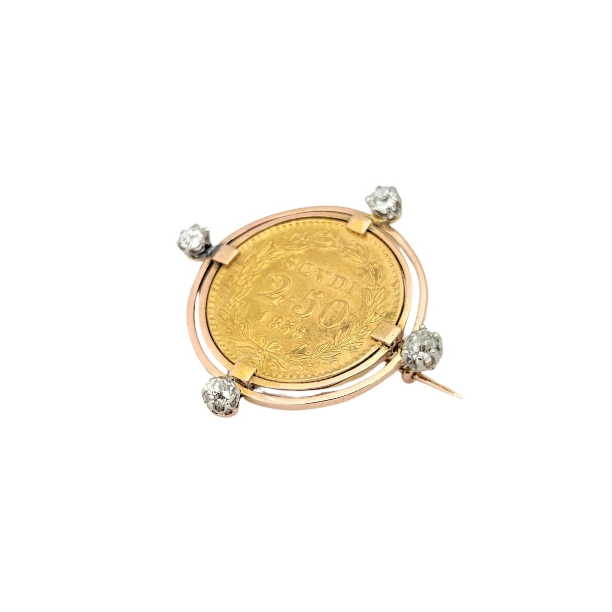 Broche en or jaune Médaille Pape diamants - Castafiore