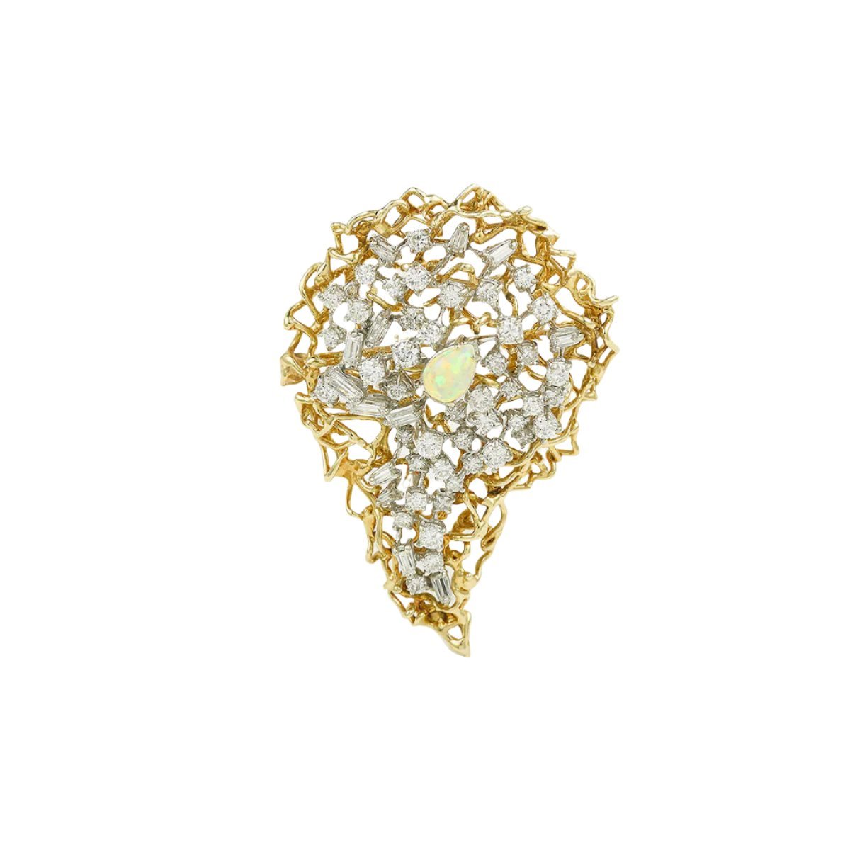 Broche en or jaune, opale et diamants - Castafiore