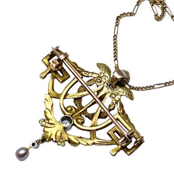 Broche en or jaune, perle et diamant - Castafiore