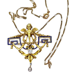 Broche en or jaune, perle et diamant - Castafiore