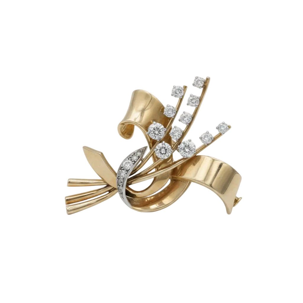 Broche en or jaune, platine et diamants 1,05 carats - Castafiore