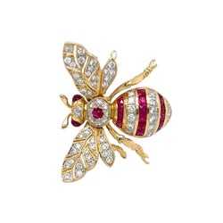 Broche en or jaune, rubis et diamants - Castafiore