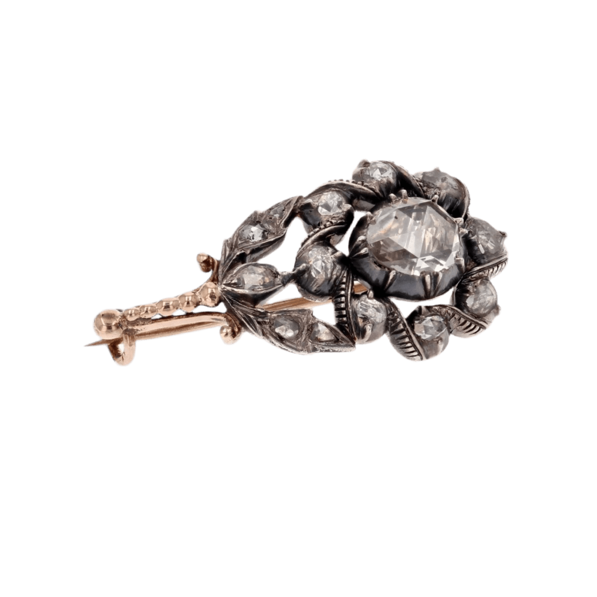 Broche en or rose, argent et diamants - Castafiore