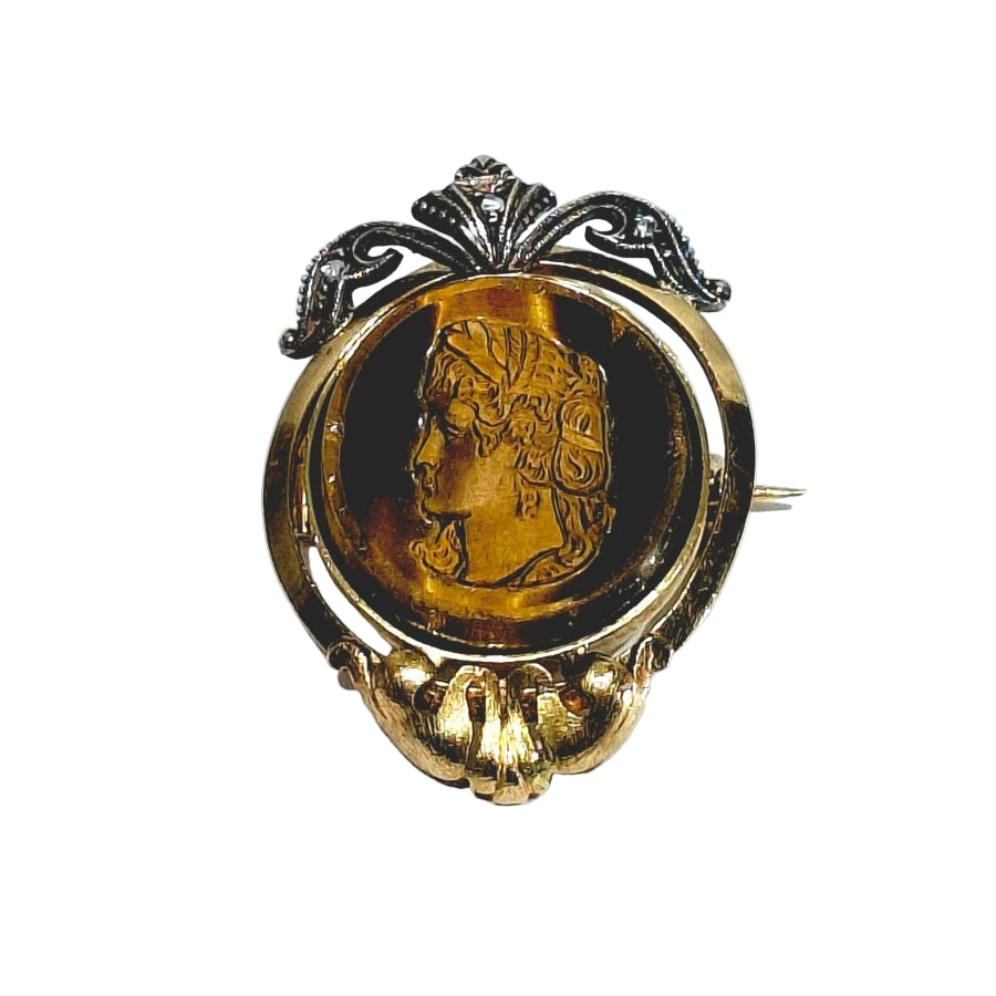 Broche en or rose et blanc oeil de tigre - Castafiore