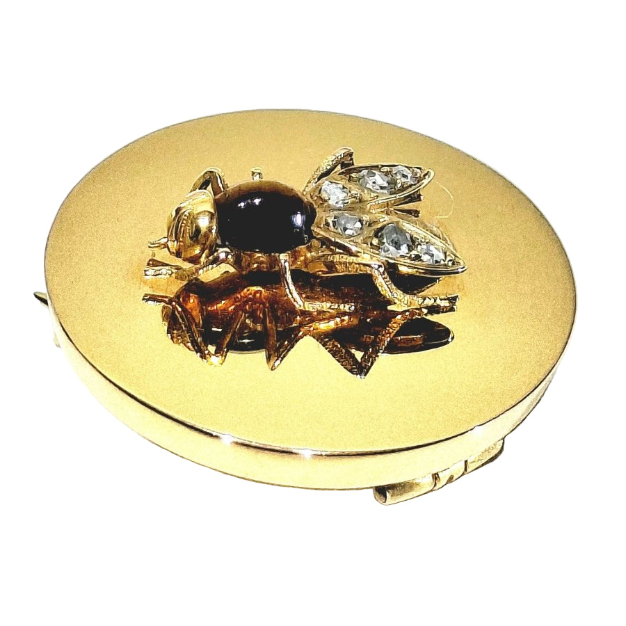 Broche en or rose guêpe en or rose et oeil de tigre - Castafiore