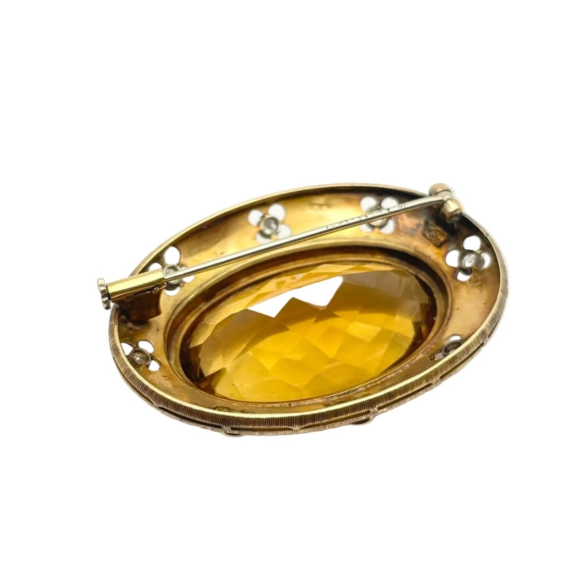 Broche Épingle BUCCELLATI en or jaune, topaze et diamants - Castafiore