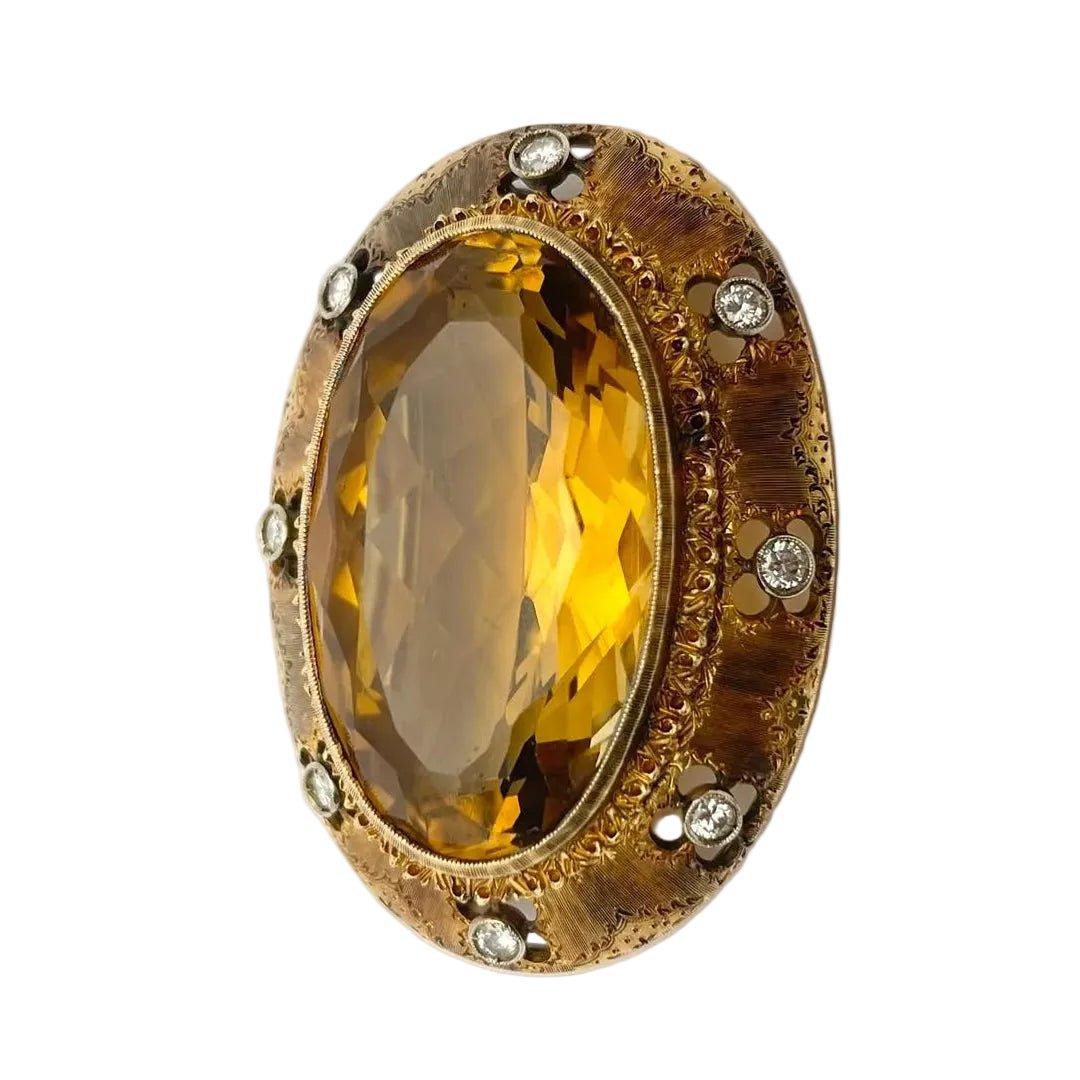 Broche Épingle BUCCELLATI en or jaune, topaze et diamants - Castafiore