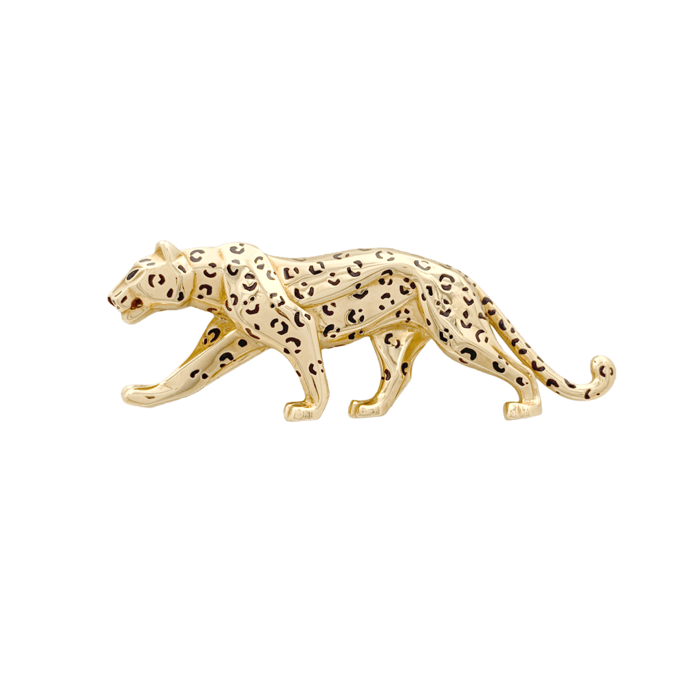 Broche Épingle CARTIER en or jaune, émail et émeraudes - Castafiore