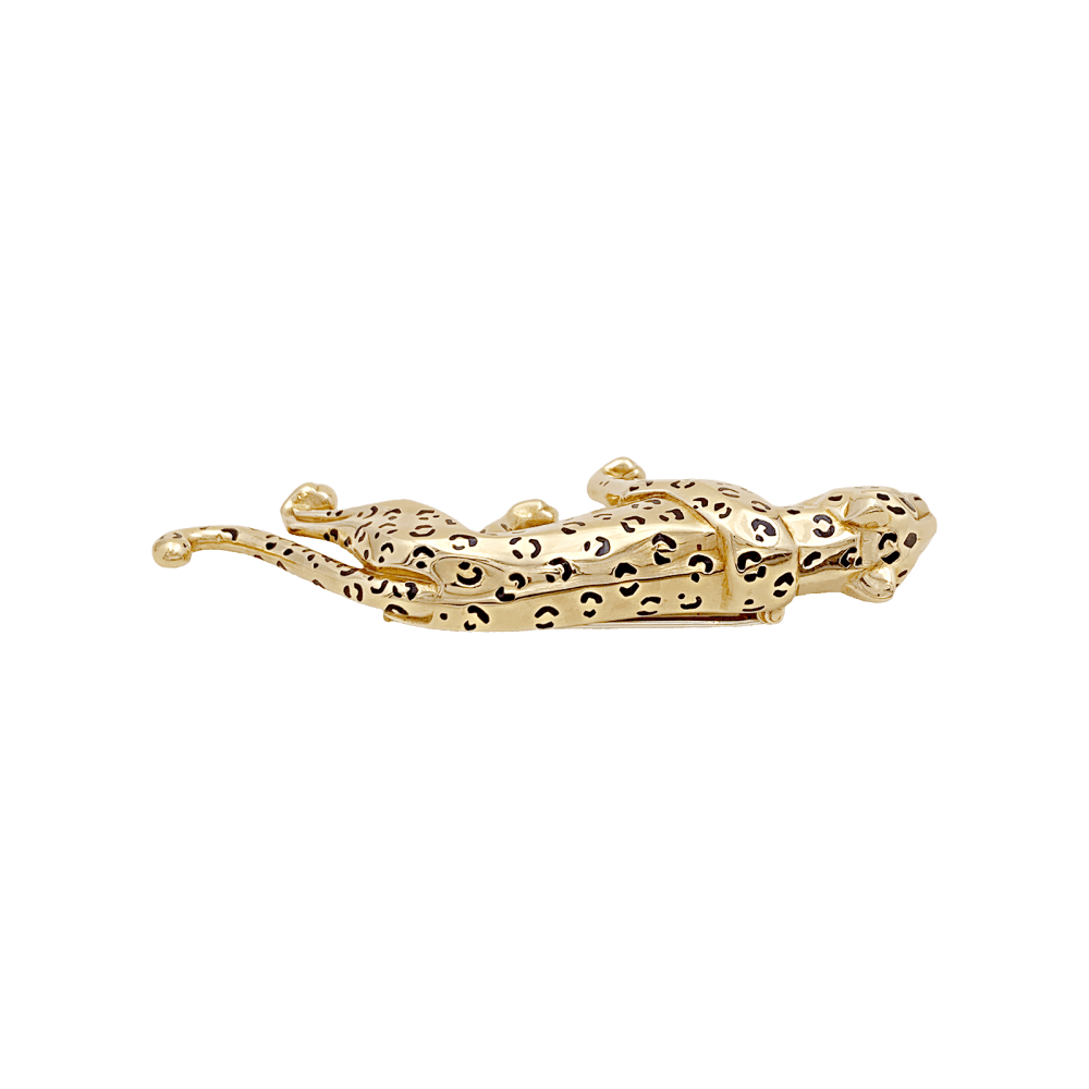 Broche Épingle CARTIER en or jaune, émail et émeraudes - Castafiore