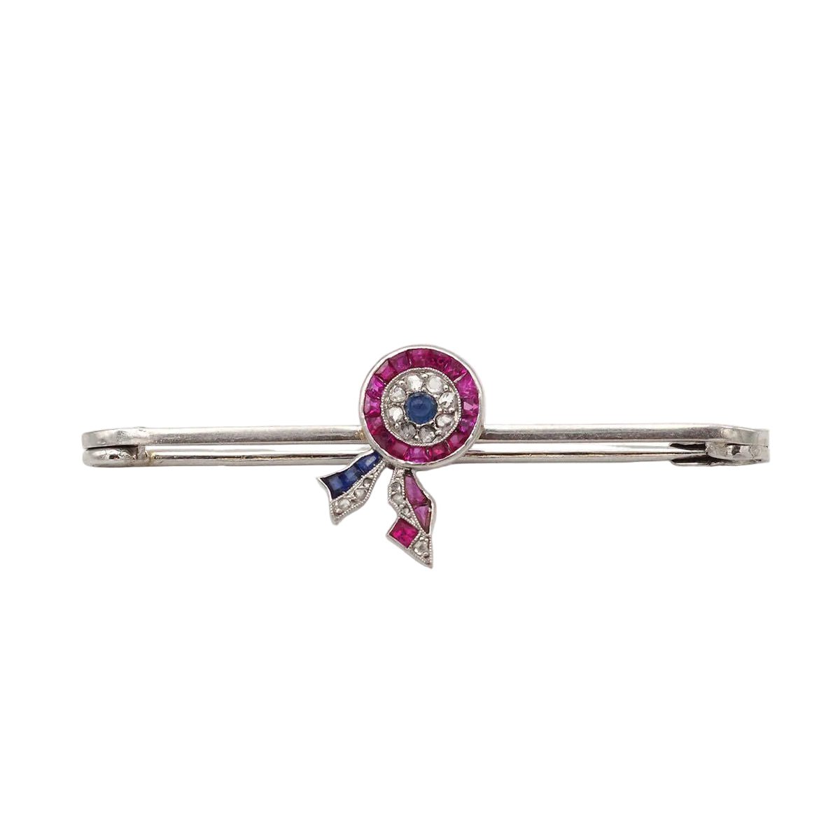 Cartier pin brooch in platinum, rubies and sapphires – Castafiore