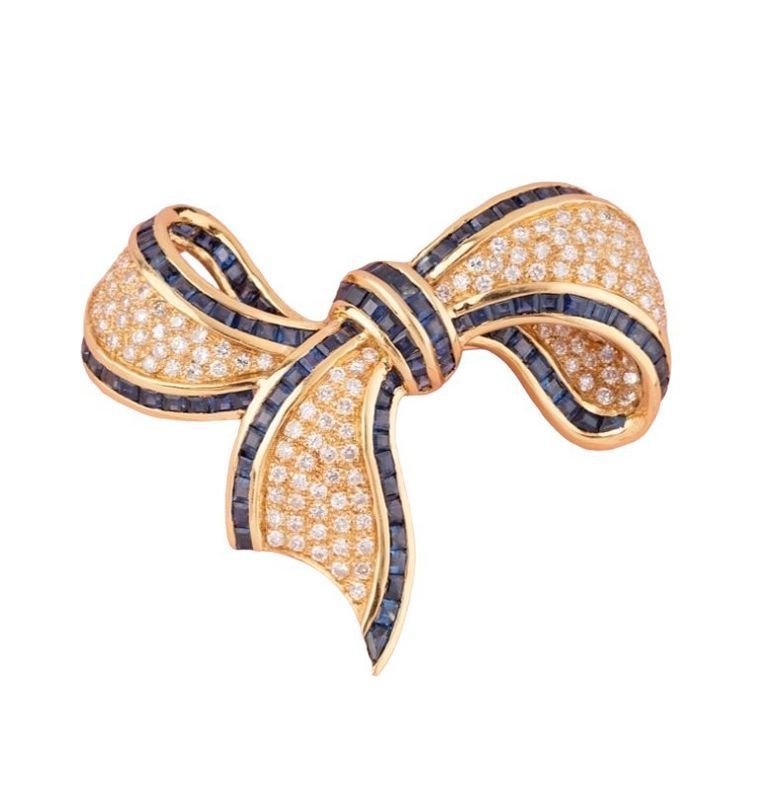 Broche Épingle composée d'or jaune, saphirs et diamants - Castafiore