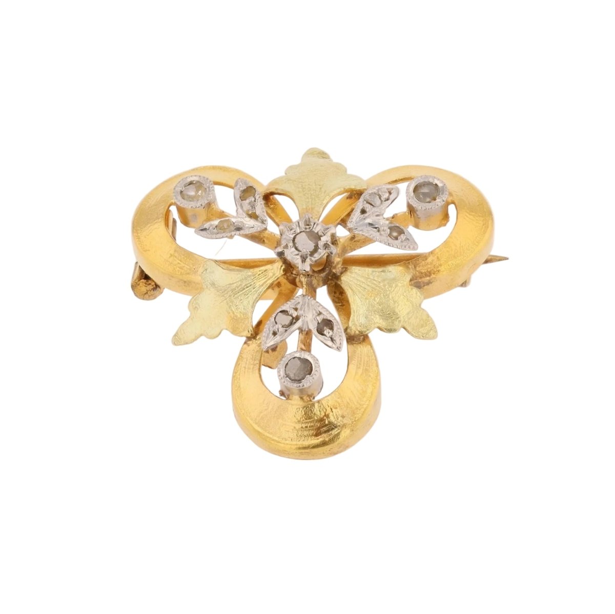 Broche Épingle en or blanc, or jaune, or vert et diamant - Castafiore