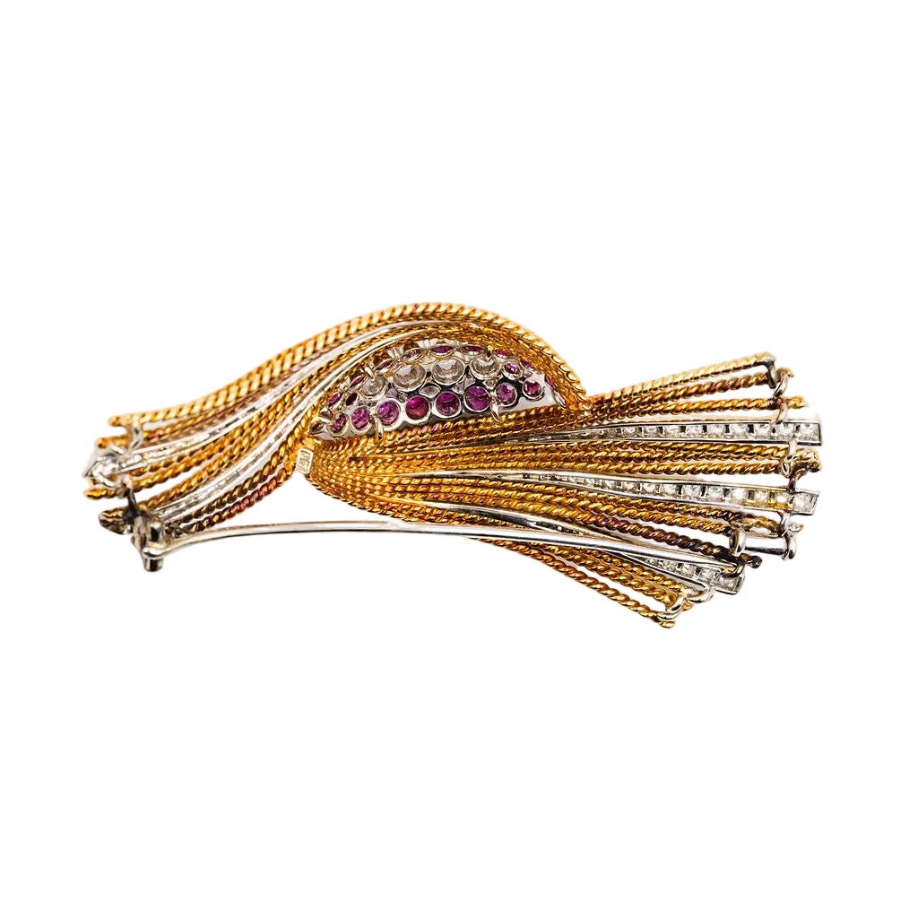 Broche Épingle en or blanc, or jaune, rubis et diamants - Castafiore