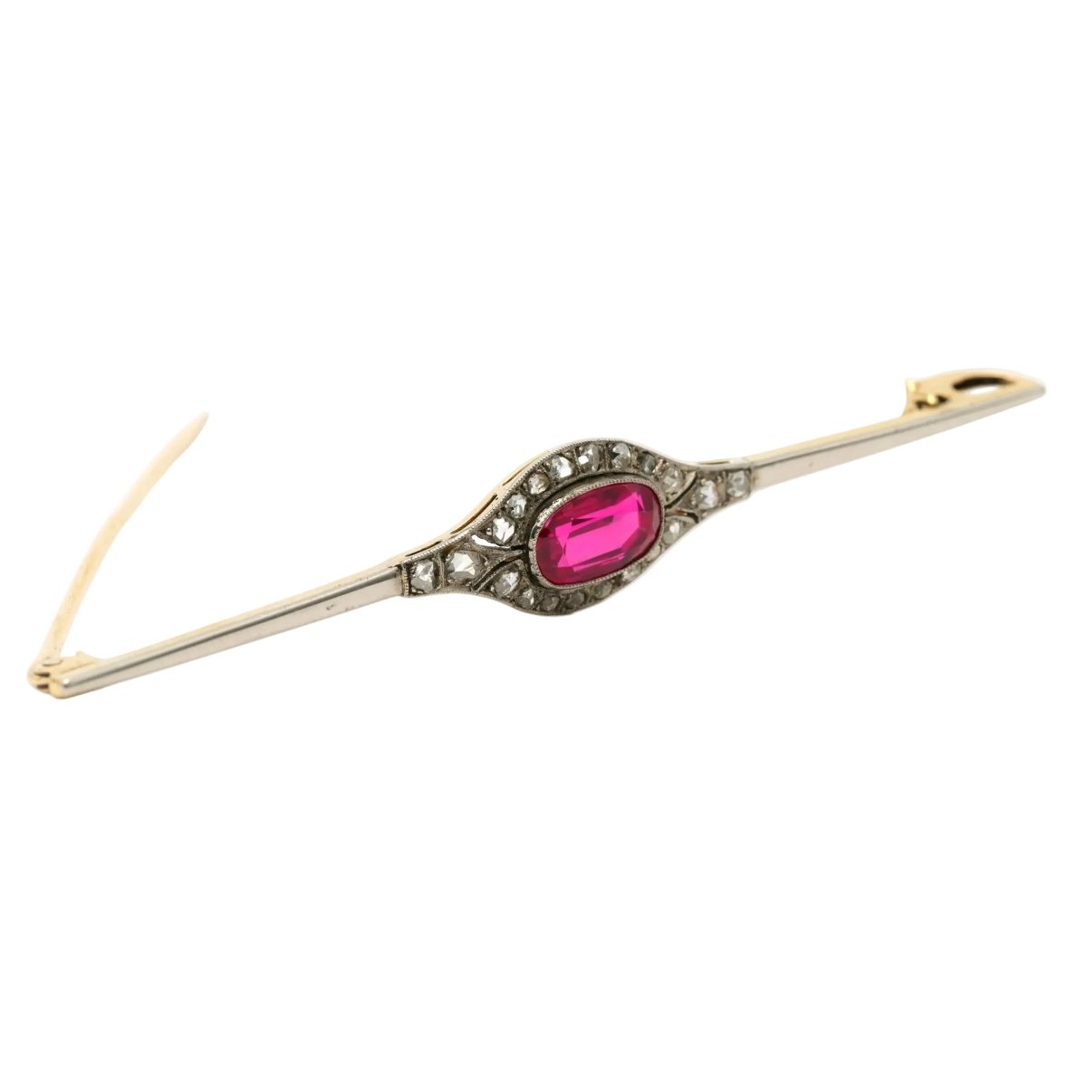 Broche Épingle en or blanc, or jaune, rubis et diamants - Castafiore