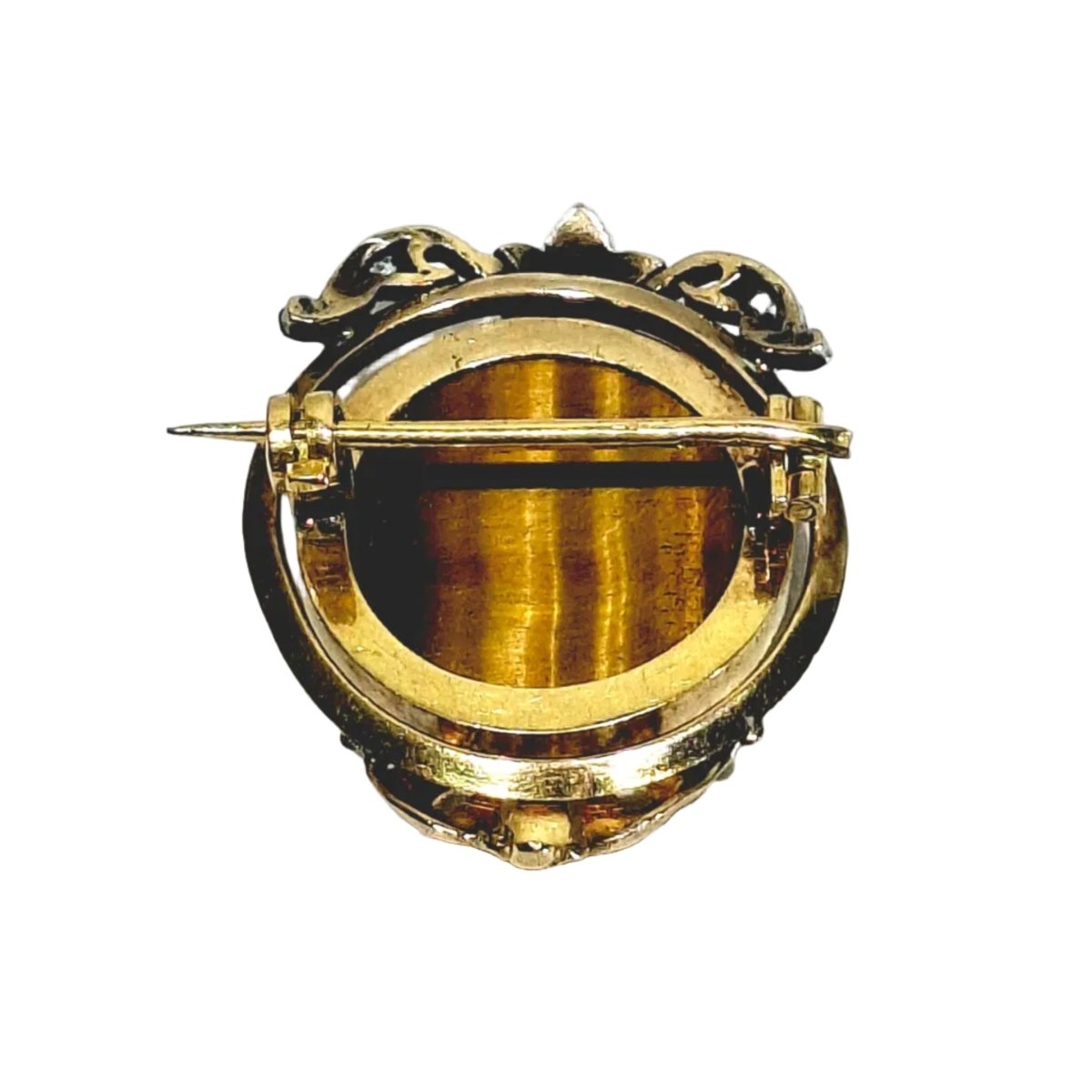 Broche Épingle en or blanc, or rose, oeil - de - tigre et diamants - Castafiore