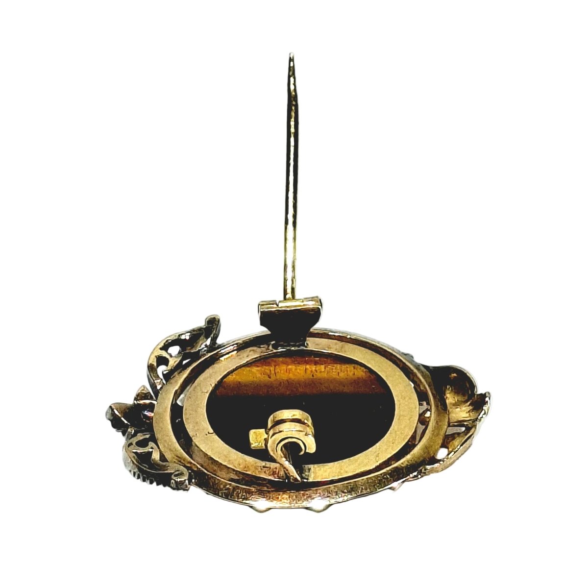Broche Épingle en or blanc, or rose, oeil - de - tigre et diamants - Castafiore