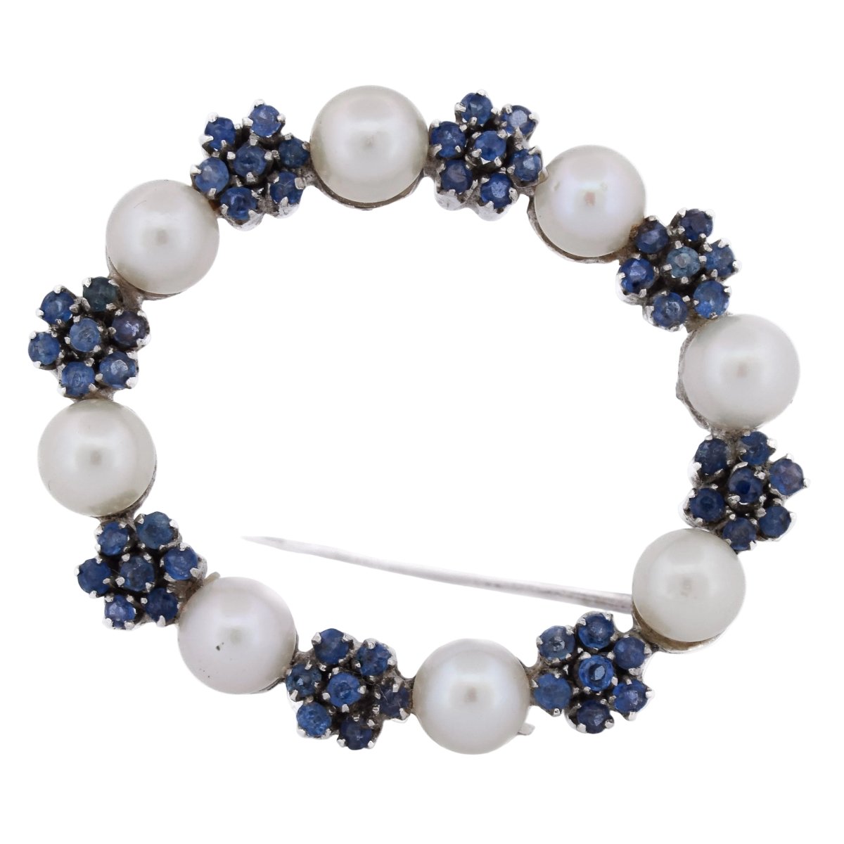 Broche Épingle en or blanc, perles et saphirs - Castafiore
