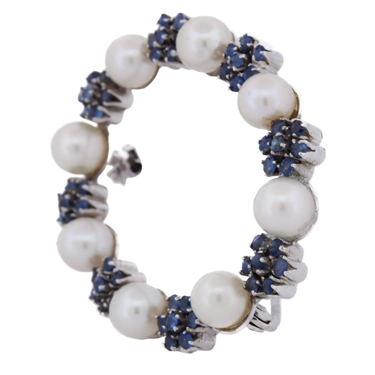 Broche Épingle en or blanc, perles et saphirs - Castafiore