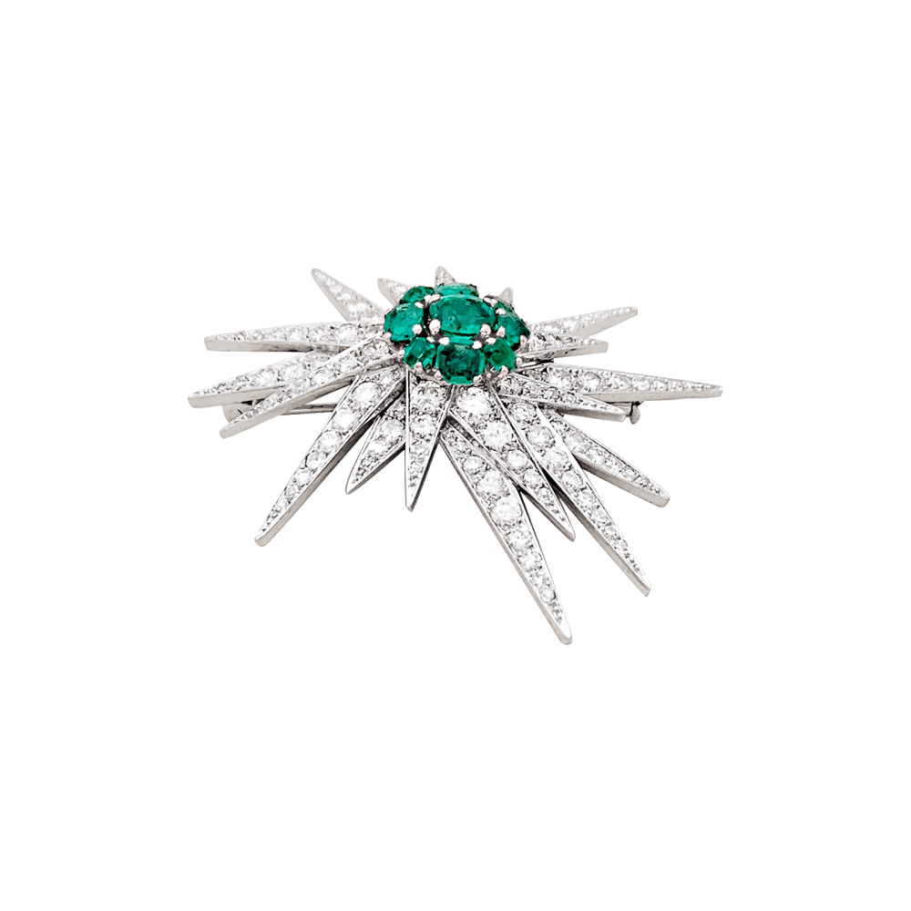 Broche Épingle en or blanc, platine, émeraude et diamants - Castafiore