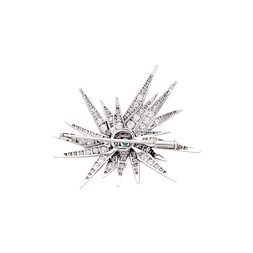Broche Épingle en or blanc, platine, émeraude et diamants - Castafiore