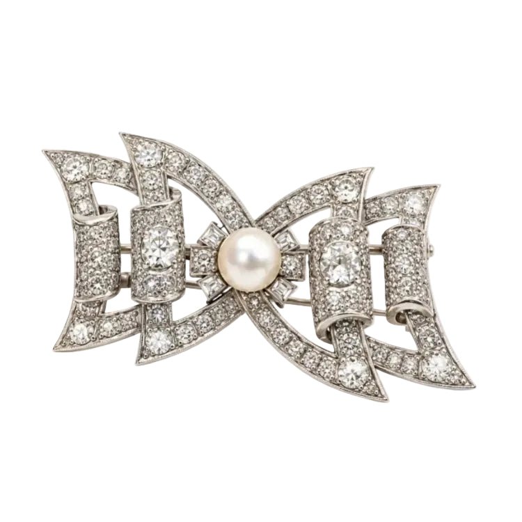 Broche Épingle en or blanc, platine, perle et diamants - Castafiore