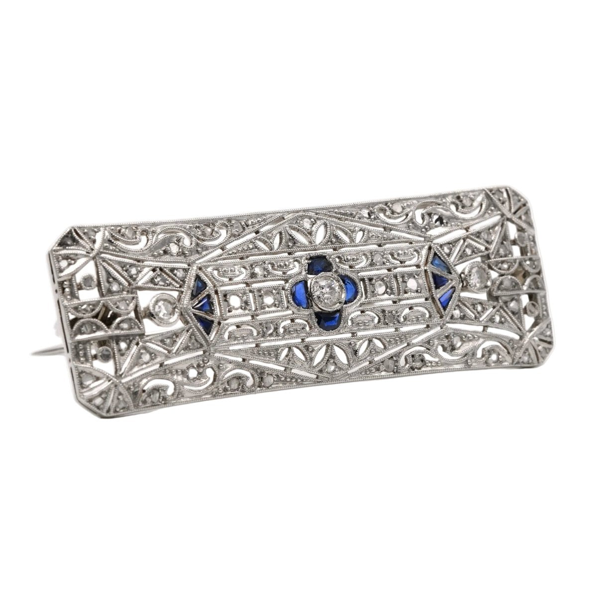 Broche Épingle en or blanc, saphirs et diamants - Castafiore