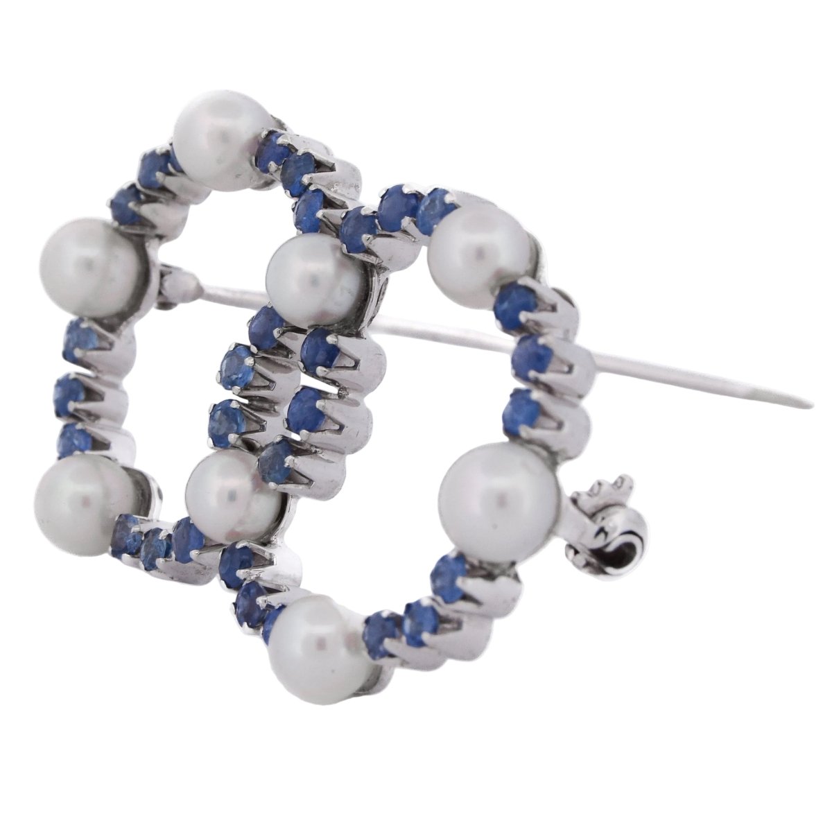 Broche Épingle en or blanc, saphirs et perles - Castafiore