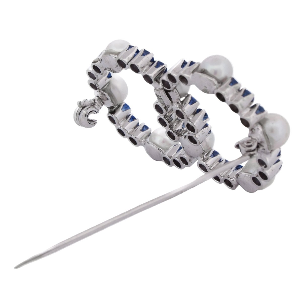 Broche Épingle en or blanc, saphirs et perles - Castafiore