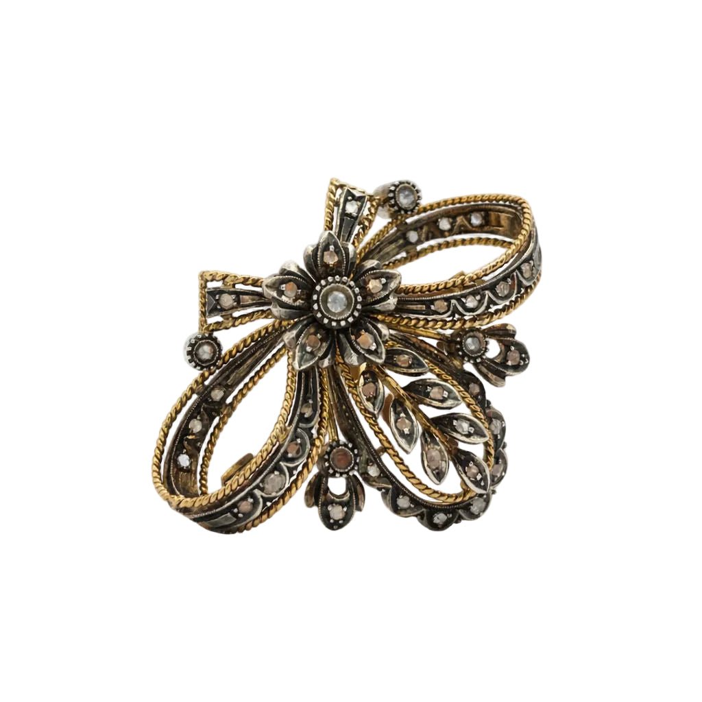 Broche Épingle en or jaune, argent et diamant - Castafiore