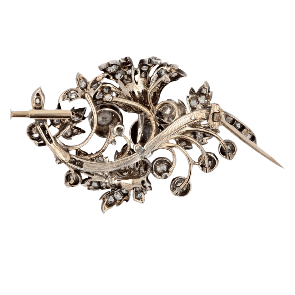 Broche Épingle en or jaune, argent et diamants - Castafiore