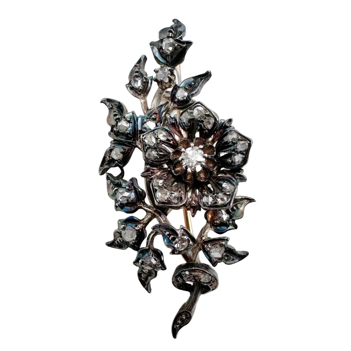 Broche Épingle en or jaune, argent et diamants - Castafiore