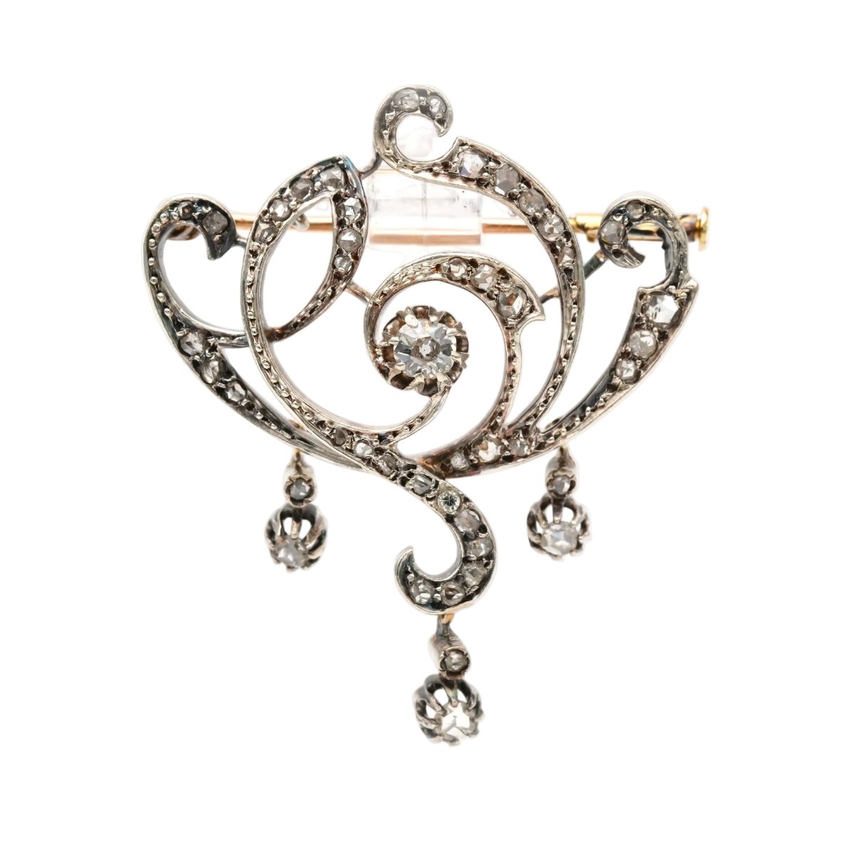 Broche Épingle en or jaune, argent et diamants - Castafiore