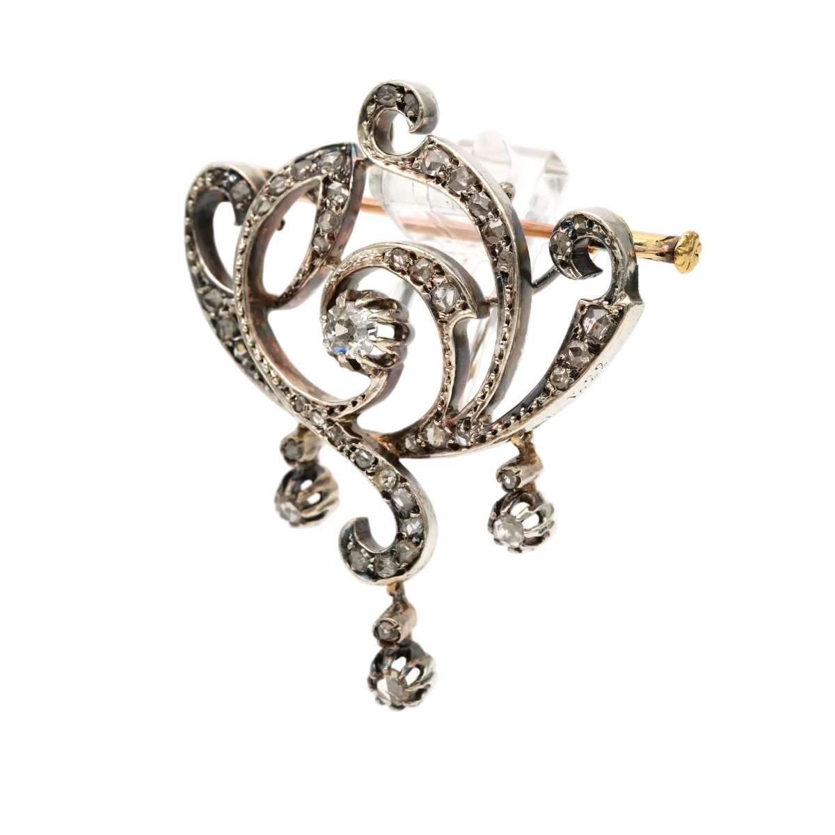 Broche Épingle en or jaune, argent et diamants - Castafiore