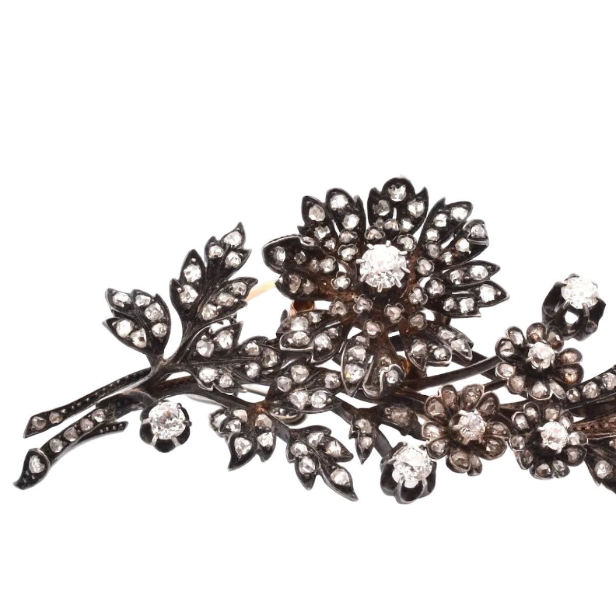 Broche Épingle en or jaune, argent et diamants - Castafiore