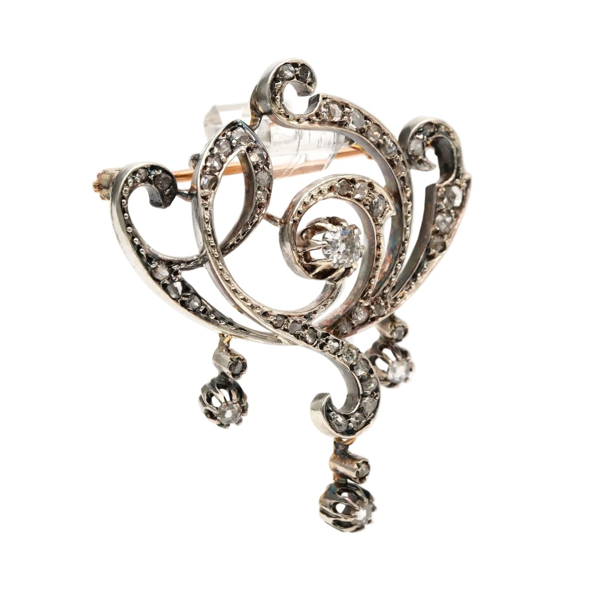 Broche Épingle en or jaune, argent et diamants - Castafiore