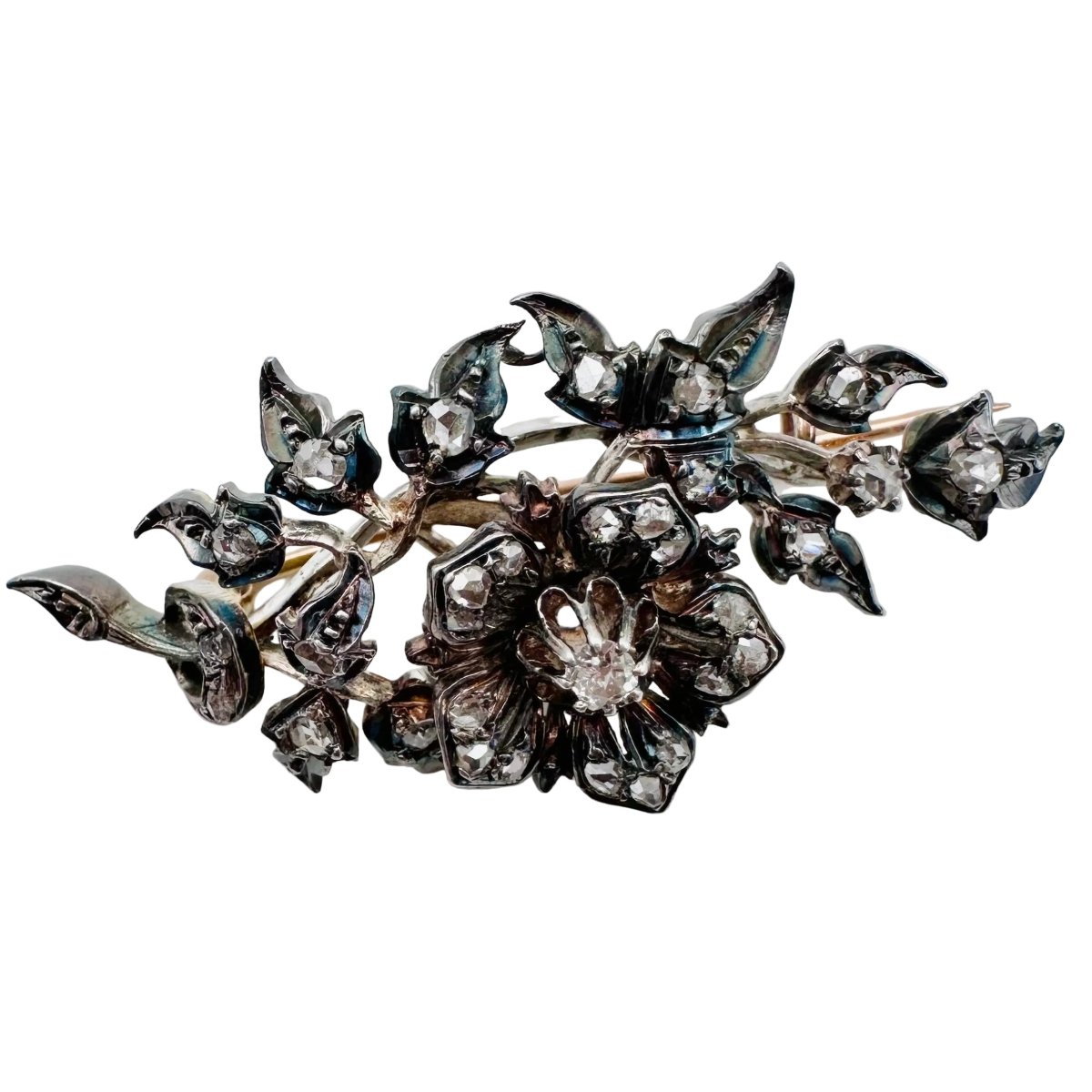 Broche Épingle en or jaune, argent et diamants - Castafiore