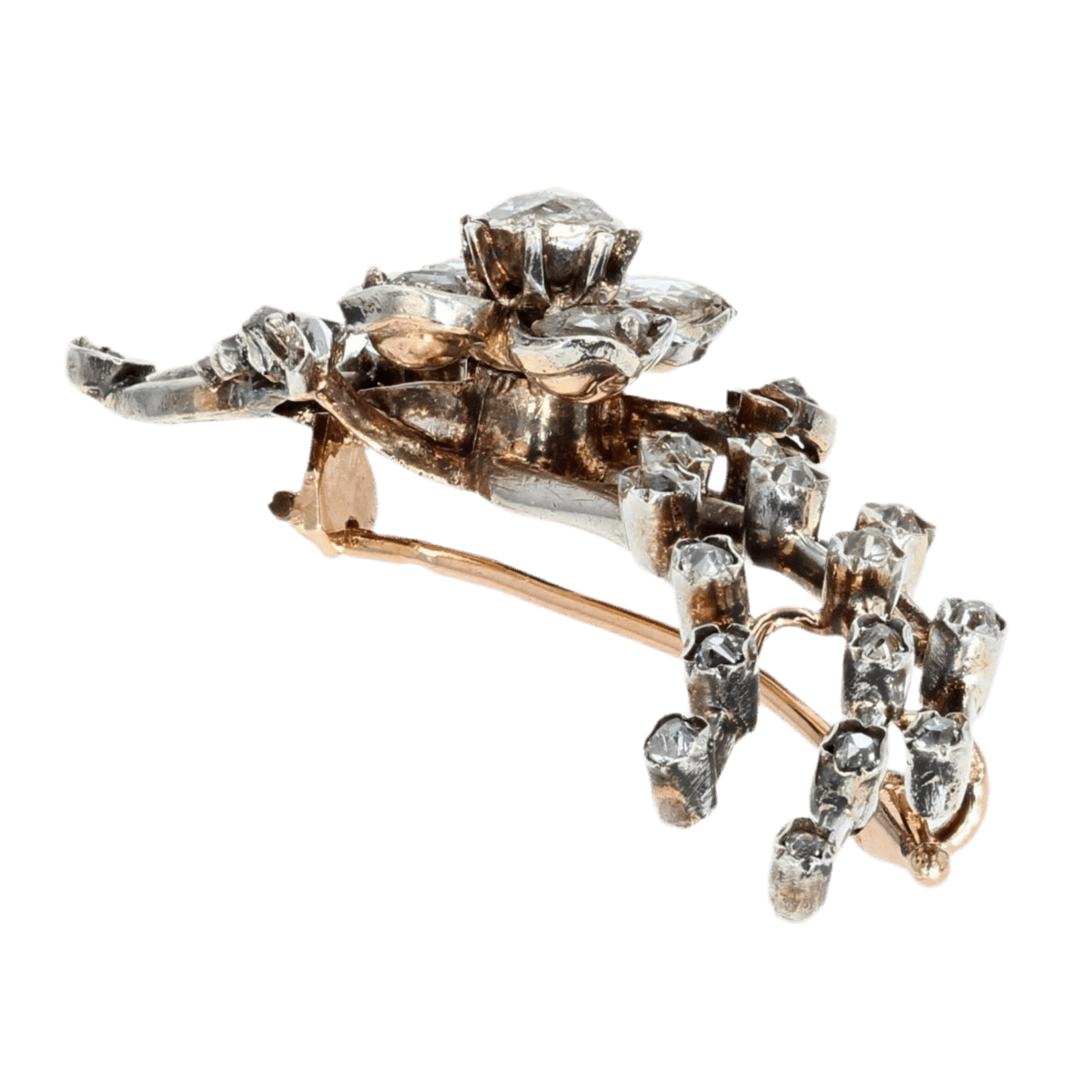 Broche Épingle en or jaune, argent et diamants - Castafiore