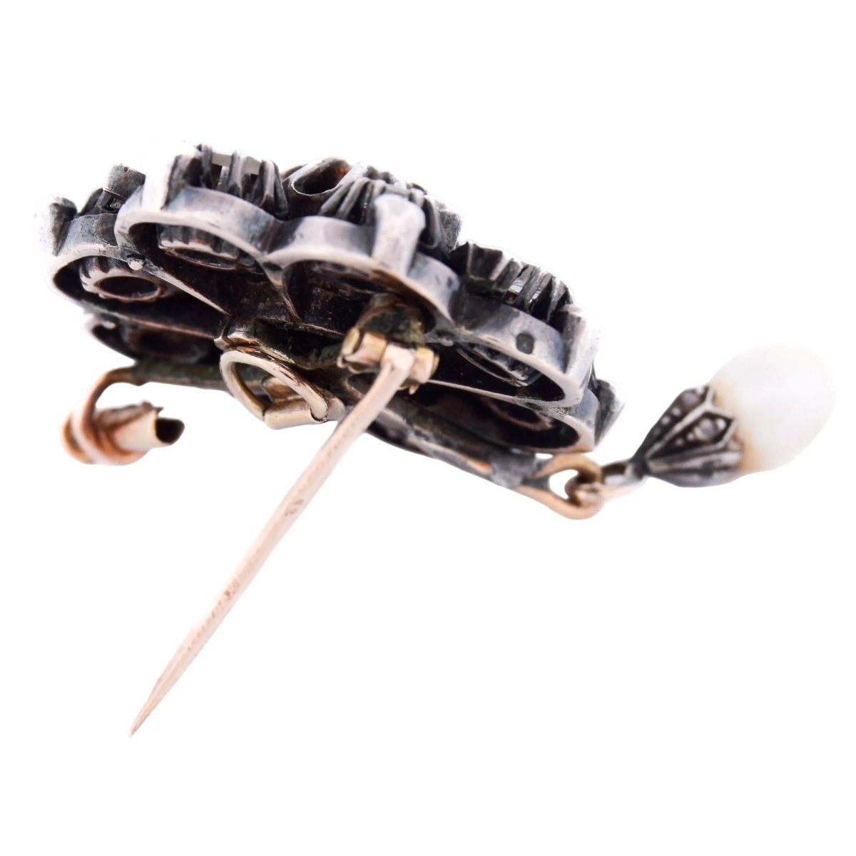 Broche Épingle en or jaune, argent, perle et diamants - Castafiore