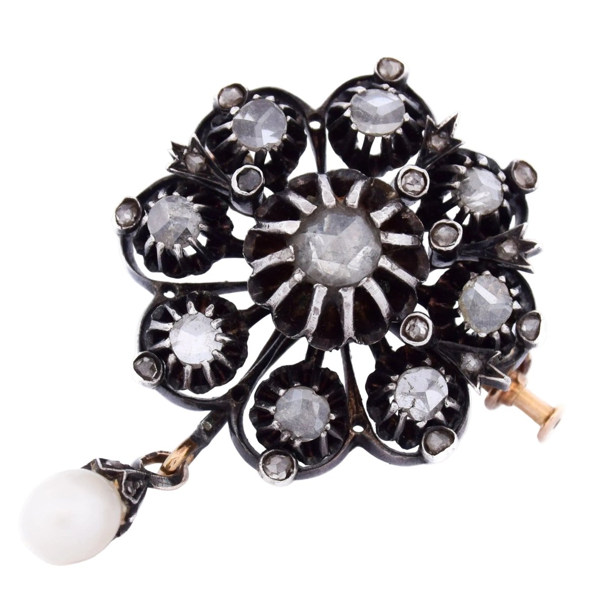Broche Épingle en or jaune, argent, perle et diamants - Castafiore