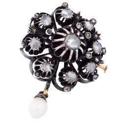 Broche Épingle en or jaune, argent, perle et diamants - Castafiore