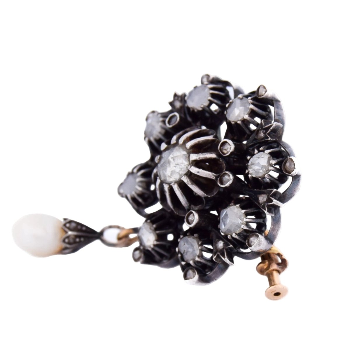 Broche Épingle en or jaune, argent, perle et diamants - Castafiore