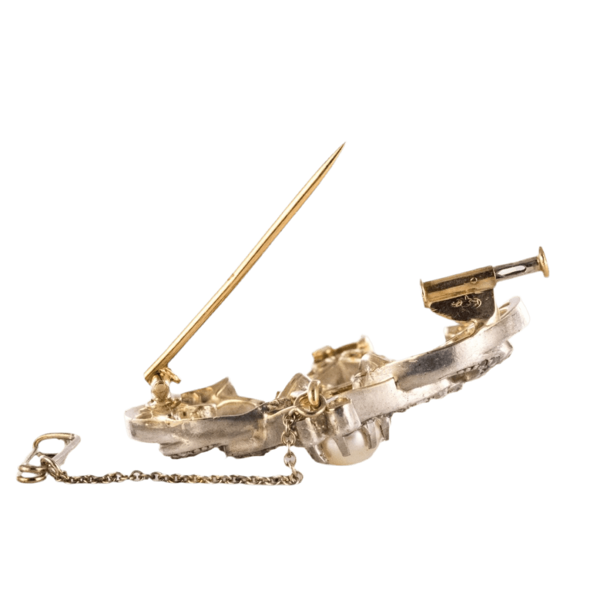 Broche Épingle en or jaune, argent, perles et diamants - Castafiore