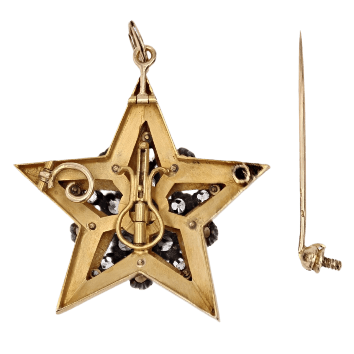 Broche Épingle en or jaune, argent, perles et diamants - Castafiore